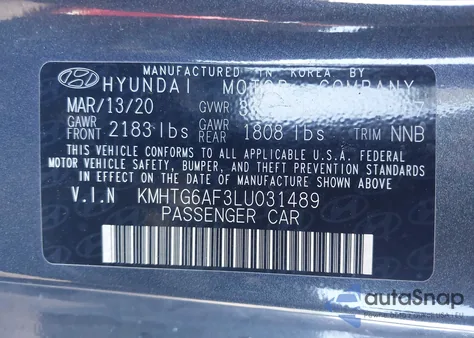 2020 Hyundai Veloster 2.0 Premium из США, поврежденный, VIN KMHTG6AF3LU031489